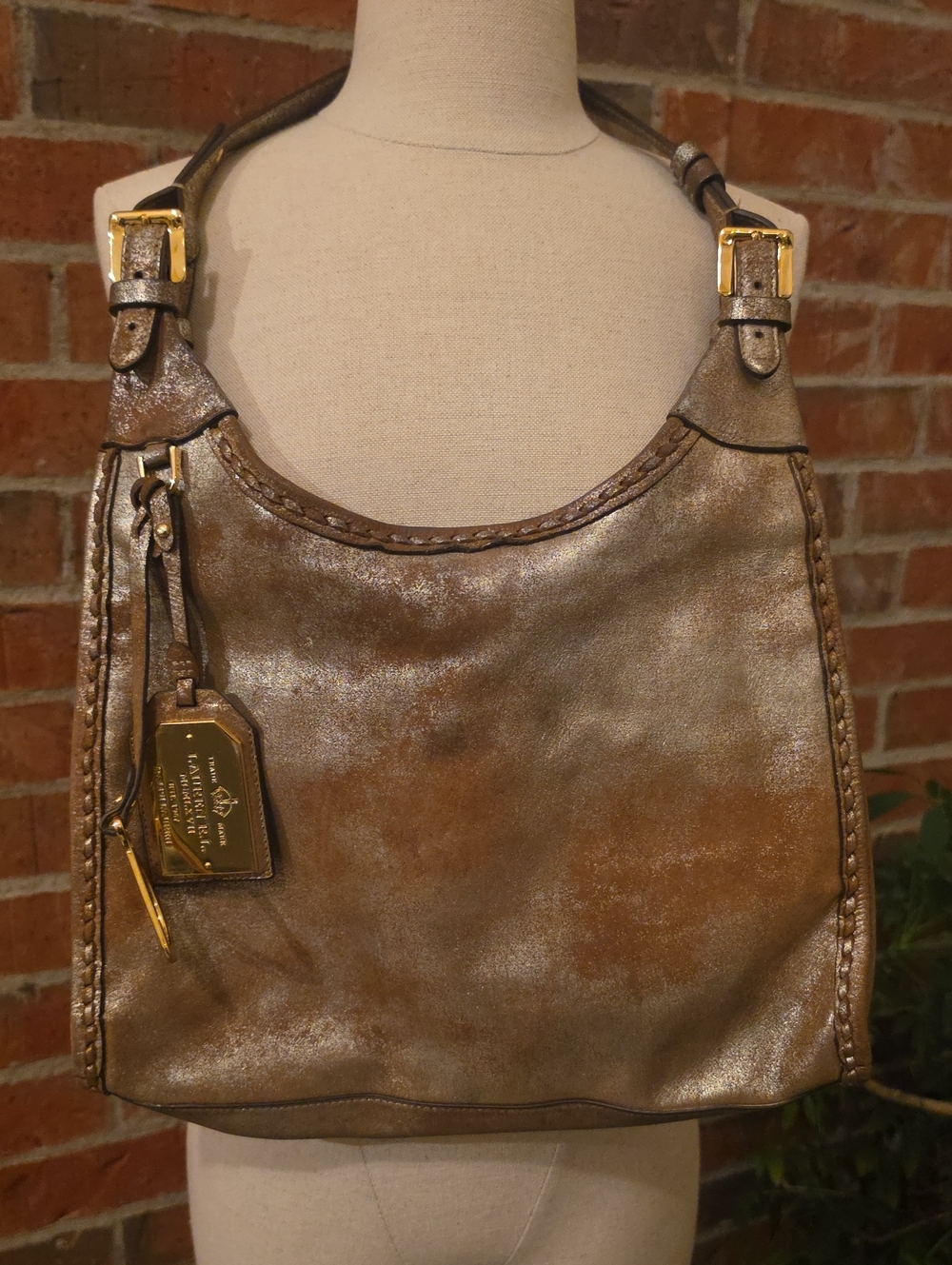 Lauren Ralph Lauren Burnished Gold/bronze Leather Hobo Style Bag Gorgeous! EUC